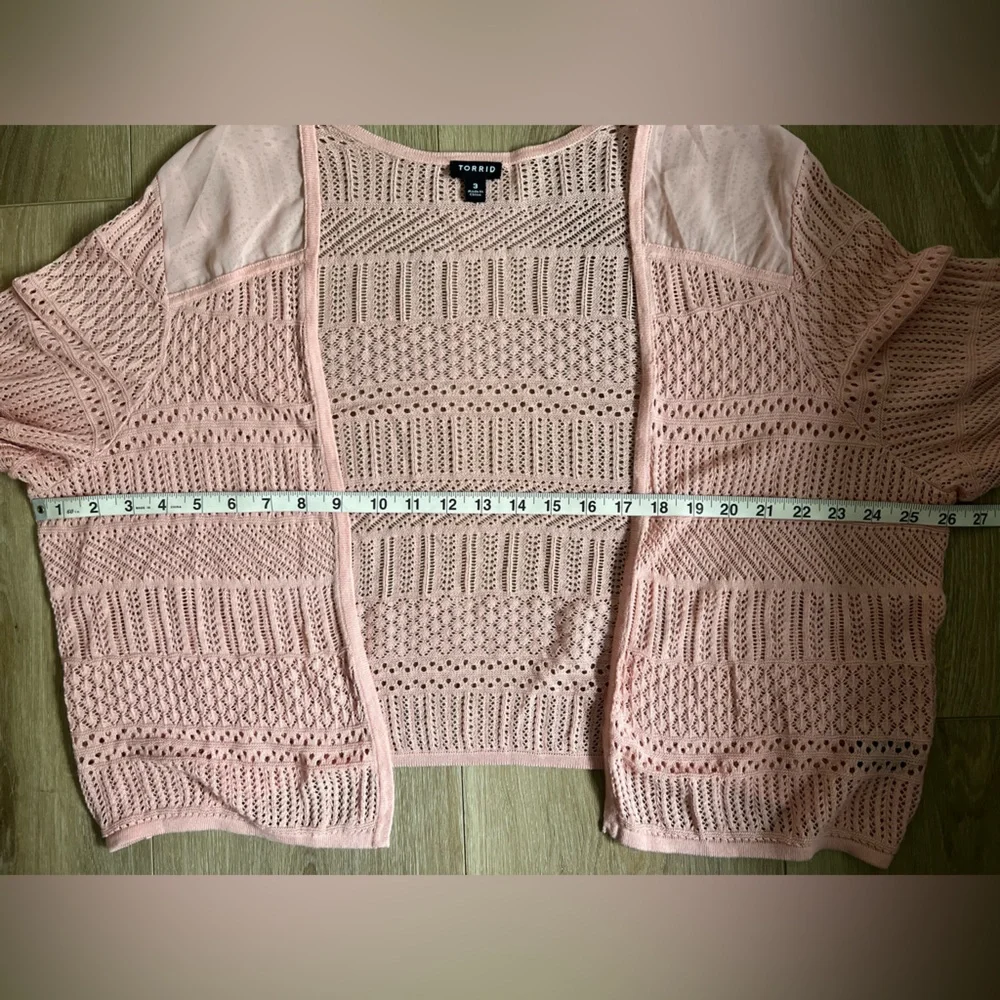 TORRID Pointelle Shrug 3/4 Sleeve Open Front Sweater EUC - Picture 6 of 11